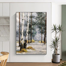 Load image into Gallery viewer, “Snowy Birch Forest Path” - Grey, White, Brown Landscape Art on Canvas DKH1283