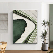 Load image into Gallery viewer, “Green & White Swirling Abstraction” - Dynamic Abstract Art on Canvas DKH1473