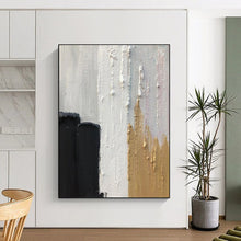 Load image into Gallery viewer, “Black, White & Gold Streaks” – Black, white, gold, vertical textured strokes DTP397