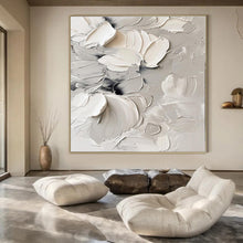 Load image into Gallery viewer, White Floral Textured Abstract Canvas Painting, Perfect for Elegant Bedroom & Feminine Boutique LargeART1289