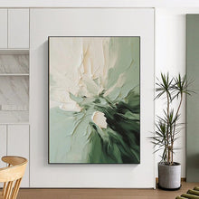 Load image into Gallery viewer, Textured Floral in Green and White Acrylic Art - Ideal for Botanical - themed Bedroom & Minimalist Living Room LargeART0624