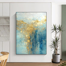 Load image into Gallery viewer, “Aqua - Gold Cascade” – Blue, Aqua & Gold Abstract Acrylic with Cascading Textures DTP063
