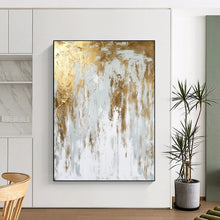 Load image into Gallery viewer, “Gilded Frostfall” – White, Gray & Gold Abstract Acrylic with Icy Textures DTP074