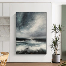 Load image into Gallery viewer, Mood Landscape Abstract Painting, Gray & Blue Ocean for Serene Bedroom LargeART2270