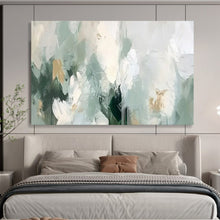 Load image into Gallery viewer, Hand - painted Soft Green - and - White Abstract Acrylic Art for Serene Yoga Studio Backdrops LargeART1693