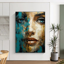 Load image into Gallery viewer, Blue & Gold Abstract Portrait Art, Perfect for Glamorous Bedroom & Art - Filled Hallway LargeART2132