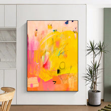 Load image into Gallery viewer, Bright Yellow & Pink Abstract Fusion, Suited for Cheerful Bedroom & Art - Loving Kitchen LargeART2005