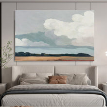 Load image into Gallery viewer, Gray - White Cloud “Tranquil Field Horizon” Painting on Canvas, Serene Wall Accent DKH793