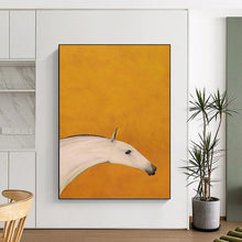 Load image into Gallery viewer, “Minimalist White Horse on Orange” - Simplistic Equine Portrait on Canvas DKH1427