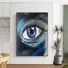 Load image into Gallery viewer, Expressive Abstract Eye Painting, Deep Blue Textured Art for Psychologist’s Office & Introspective Nook LargeART2187