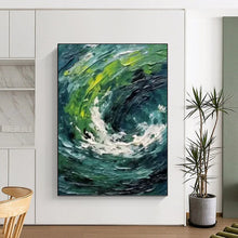 Load image into Gallery viewer, “Swirling Sea Impasto” - Blue, Green, and White Abstract Art on Canvas DKH1405