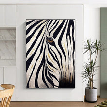 Load image into Gallery viewer, “Gilded Zebra Eye” - Black, White, and Gold Animal Art on Canvas DKH1423