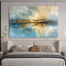 Load image into Gallery viewer, Geometric Cityscape Reflection in Blue Abstract acrylic painting DLZ050