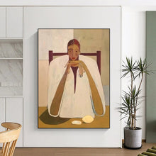Load image into Gallery viewer, “Seated Figure in White Cloak” – Contemplative Figurative Painting with Minimalist Setting DTP142