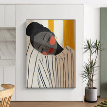 Load image into Gallery viewer, Yellow - Black - White Abstract Serene Figure Art, Ideal for Peaceful Bedroom & Calming Meditation Space LargeART2048