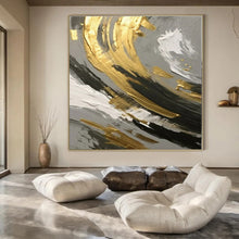 Load image into Gallery viewer, Gray, Gold & Black Abstract Swirl Detail Canvas Painting, Ideal for Modern Studio Apartment & Chic Art Gallery Corner LargeART1252