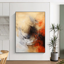 Load image into Gallery viewer, “Swirling Neutrals with Orange Accents” – Dynamic Abstract with Circular Motif DTP121
