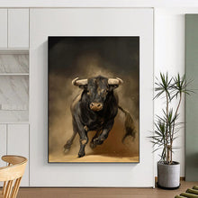 Load image into Gallery viewer, “Powerful Black Bull” - Dark Brown, Black, and White Animal Art on Canvas DKH1409