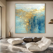 Load image into Gallery viewer, Light Blue & Gold Abstract Cascade Acrylic Art, Ideal for Sunroom & Yoga Studio LargeART1010