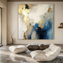 Load image into Gallery viewer, Blue and Gold Abstract Flow Canvas Painting, Suited for Contemporary Bedroom & Sophisticated Office LargeART1240