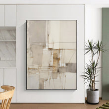 Load image into Gallery viewer, “Minimalist Line Abstract” - Grey, White, Brown Abstract Art on Canvas DKH1309
