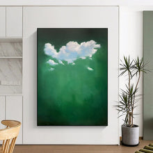 Load image into Gallery viewer, White Cloud Cluster on Green Abstract, Perfect for Nature - Themed Bedroom & Relaxing Reading Nook LargeART1990