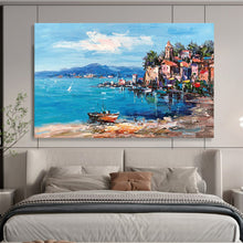 Load image into Gallery viewer, “Coastal Village Charm” - Vibrant Seaside Town Abstract Acrylic, Suits Porch and Nautical Gallery DLZ230