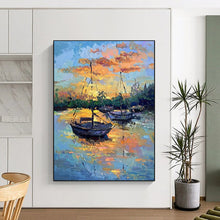 Load image into Gallery viewer, Vibrant Sunset Sailboats Abstract Painting, Perfect for Nautical - Themed Dining Room & Beach House Lounge LargeART1894