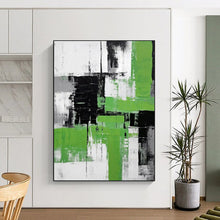 Load image into Gallery viewer, Bold Geometric Abstract Art, Vivid Green & Dark Shapes for Energetic Gym & Edgy Studio LargeART2267