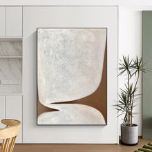 Load image into Gallery viewer, “Minimalist White and Brown Shapes” - White, Brown Abstract Art on Canvas DKH1179