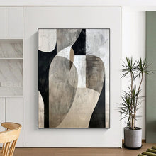 Load image into Gallery viewer, “Monochrome Shape Abstract” - Black, White, Grey Abstract Art on Canvas DKH1312