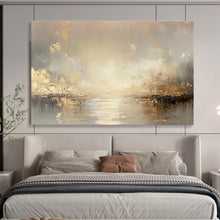 Load image into Gallery viewer, Gold - Accented Hazy River Abstract Painting for Luxury Bedroom & Elegant Dining Room DKH323