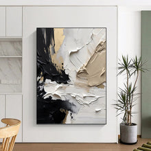 Load image into Gallery viewer, “Black - White - Gold Abstract Textures” Abstract Painting on Canvas, Sophisticated Dining Decor DKH1025