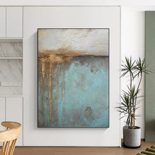Load image into Gallery viewer, “Rustic Blue and Brown Textures” - Blue, Brown Abstract Art on Canvas DKH1191