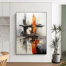 Load image into Gallery viewer, Industrial - Style Abstract Painting, Gray & Orange Cityscape for Loft - Style Living & Modern Workplace LargeART2265