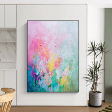 Load image into Gallery viewer, “Pastel Blossom” – Pink, Blue, Yellow & Purple Abstract Acrylic with Textured Flowers DTP070