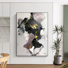 Load image into Gallery viewer, Large - Scale Black - Gold - Purple Abstract Art for Trendy Bedroom & Artistic Lounge LargeART0511