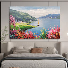 Load image into Gallery viewer, “Lakeside Village” - Colorful Abstract Acrylic of a Lakeside Scene, Suits Conservatory and Porch DLZ209
