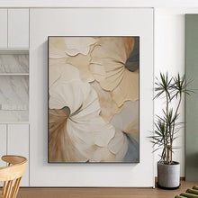Load image into Gallery viewer, “3D Floral Leaf Relief” - Beige and Brown Textured Art on Canvas DKH1383