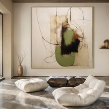 Load image into Gallery viewer, Green & Black Line Abstract Canvas Painting, Ideal for Modern Studio & Art - Lover’s Bedroom LargeART1294