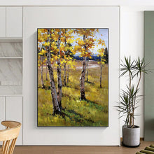 Load image into Gallery viewer, “Autumn Birch Field Scene” - Yellow, Green, Brown Landscape Art on Canvas DKH1284