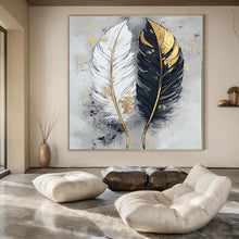 Load image into Gallery viewer, Gold - Accented Feather Abstract Canvas Painting, Ideal for Bohemian Bedroom & Art - Filled Bathroom LargeART1262