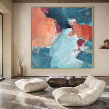 Load image into Gallery viewer, Large - Format Hand - painted Coral & Teal Abstract Acrylic Art for Bohemian - Style Dining Rooms LargeART0180
