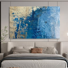 Load image into Gallery viewer, Hand - Painted Blue - Gold Mottled Abstract Acrylic Art for Art Gallery Wall Decoration LargeART1634