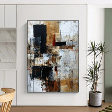 Load image into Gallery viewer, “Industrial - Inspired Abstract Collage” - Brown, Black, White Abstract Art on Canvas DKH1330