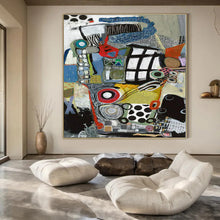 Load image into Gallery viewer, Colorful Collage Abstract Canvas Painting, Suited for Eclectic Home Office & Vibrant Art Gallery LargeART1096