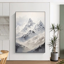Load image into Gallery viewer, “Snowy Mountain Peaks in White and Grey” - White, Grey Abstract Art on Canvas DKH1248