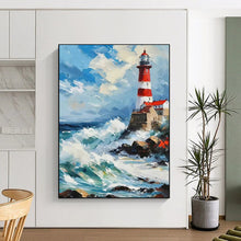 Load image into Gallery viewer, Colorful Lighthouse & Sea Abstract Painting, Ideal for Nautical - Themed Living Room & Coastal Restaurant LargeART1892