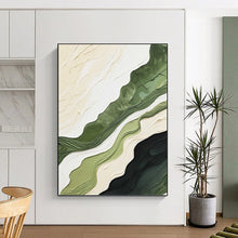 Load image into Gallery viewer, “Green & Beige Textured Waves” - Nature - inspired Abstract Art on Canvas DKH1486