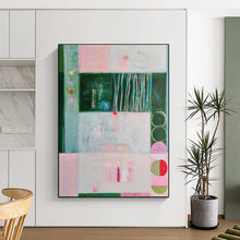 Load image into Gallery viewer, Green & Pink Geometric Abstract Painting, Suited for Modern Dining Room & Art - Centric Workspace LargeART1852